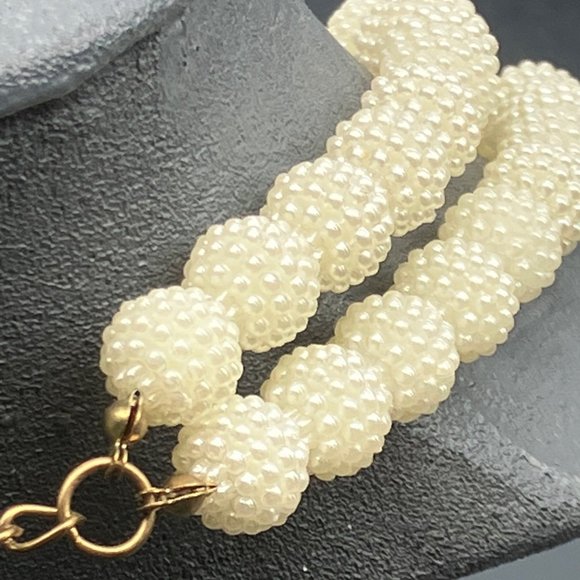 Statement Necklace Beaded Pearl Cluster Bib Multistrand Glam Copper Gold - Picture 7 of 10